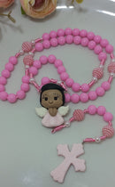 Terço Infantil Anjo mini rosa